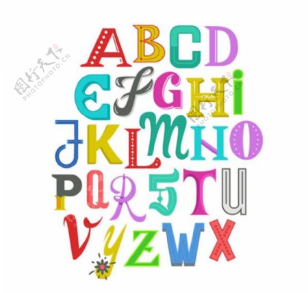 26个彩色英文字母艺术字矢量素材下载