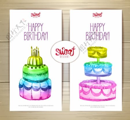 2款彩色蛋糕生日卡片矢量图