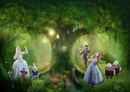 爱丽丝梦游仙境森林树屋