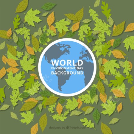 世界环境日绿色树叶背景公益海报