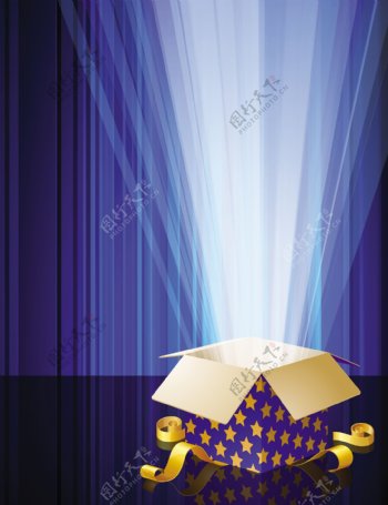 蓝色闪光魔法打开礼品盒向量