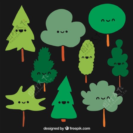 9款卡通表情树木设计矢量素材
