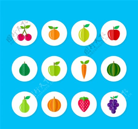 12款扁平化蔬菜水果图标矢量图