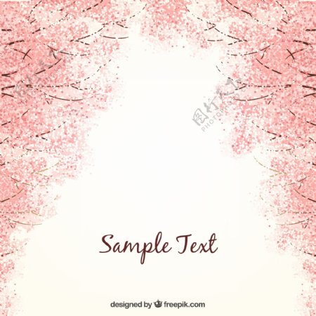 彩绘盛开的樱花树矢量素材