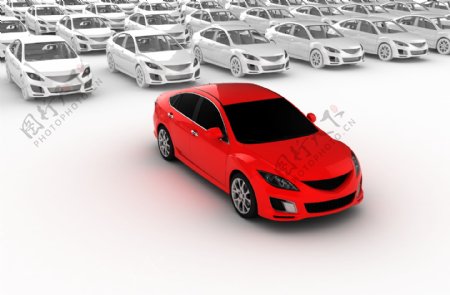 红色轿车与轿车模型图片