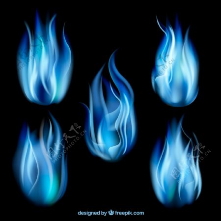 5款蓝色火焰设计矢量素材
