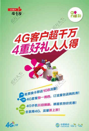 中国移动4G客户超千万