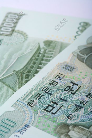 韩国货币钞票特写图片