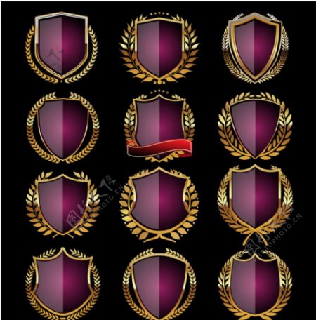 紫色空白桂冠徽章设计矢量素材