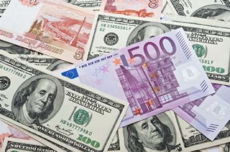 欧元纸币和美元图片