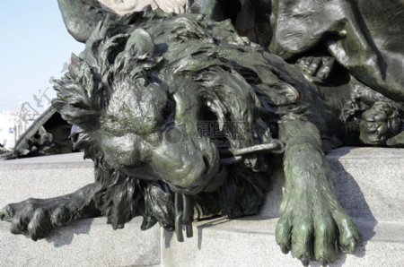 地面上的狮子雕像