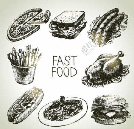 手绘快餐食品插图矢量素材