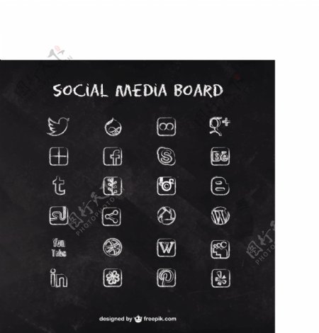 黑板上的社会媒体图标