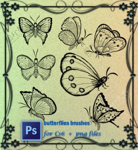 漂亮的蝴蝶图案Photoshop笔刷