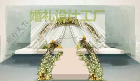 韩式森系婚礼psd分层婚礼效果图手绘