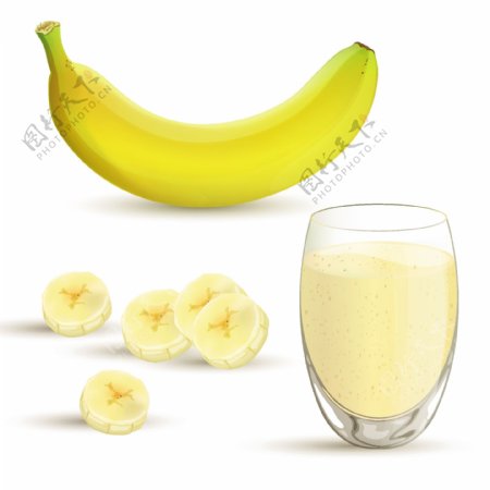 美味香蕉与香蕉汁矢量素材