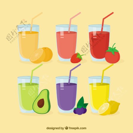 六种不同的果汁矢量设计素材