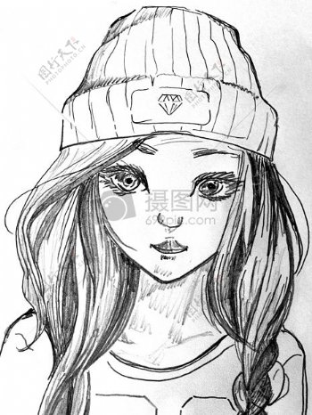 一个女孩穿着帽子绘图