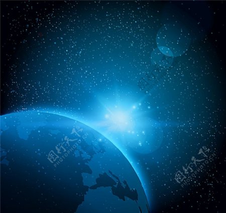 蓝色地球与宇宙之光矢量素材图片