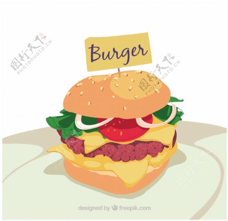 手绘美味汉堡包插图背景