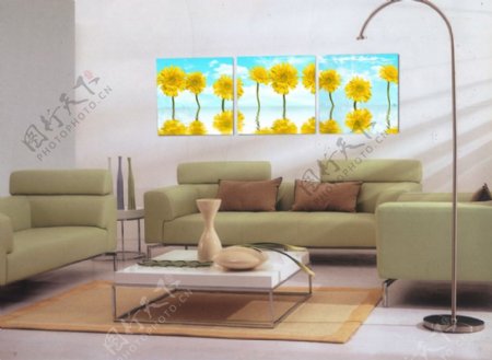 客厅黄色花朵装饰画
