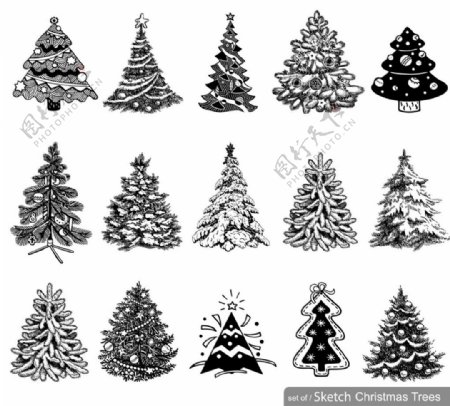 黑白圣诞树图片