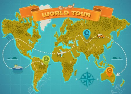 世界地图航海旅行矢量素材