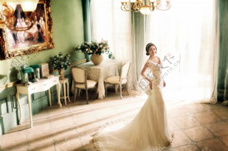 室内的优雅新娘图片