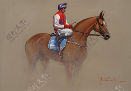 骑马的士兵油画图片