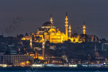 夜景的清真寺图片