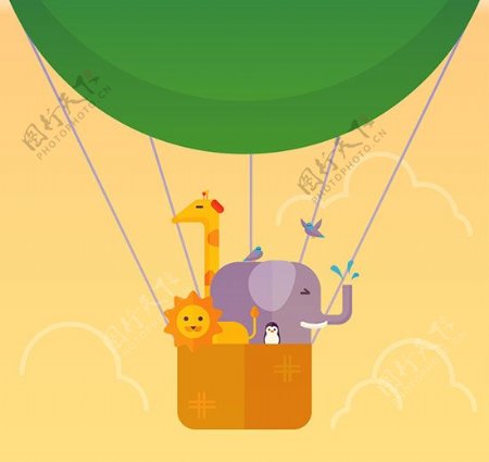 热气球里的动物矢量素材