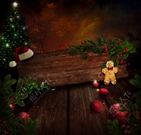 梦幻圣诞木板背景图片