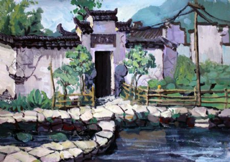 中国建筑油画图片