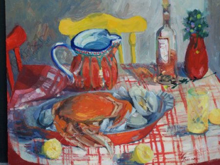 茶壶与海螺美食静物油画图片