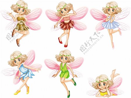 六个粉红色翅膀的仙女插图