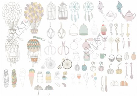 文艺气球植物动物物品图案矢量素材合集