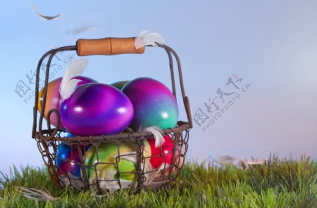 手提篮子里的复活节彩蛋图片