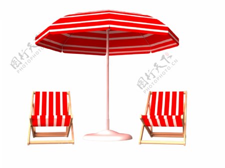 沙滩躺椅和遮阳伞