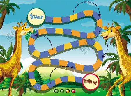 游戏模板与长颈鹿在丛林背景插图