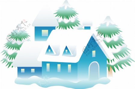 卡通雪景房子素材