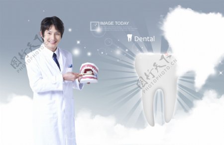 手拿牙齿模型的医生人物PSD分层素材