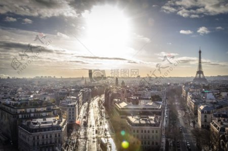 城市鸟眼睛查看埃菲尔铁塔塔巴黎建筑太阳天线视图城市景观