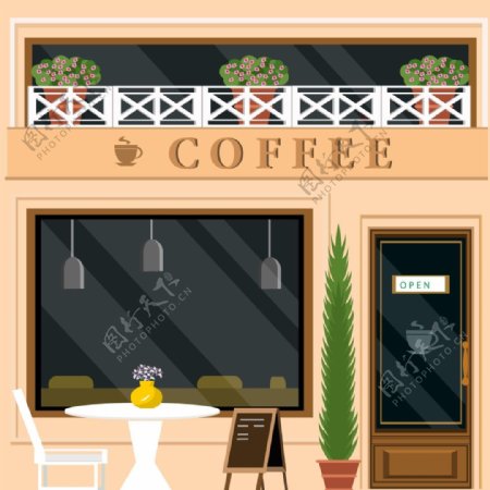 咖啡店立面设计的颜色风格自由向量