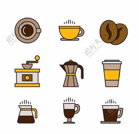 9款咖啡元素图标矢量图