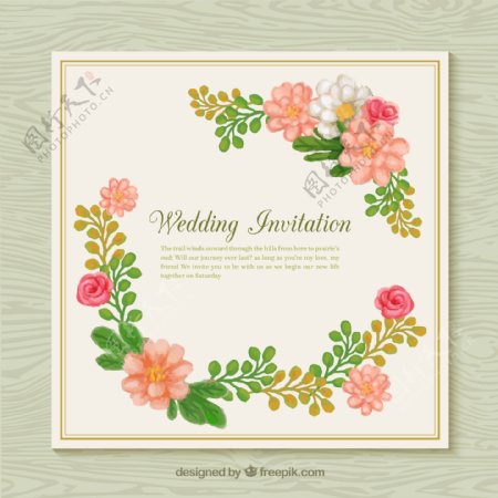 水彩花卉婚礼邀请卡片图片