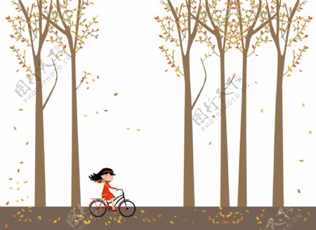 卡通风格小女孩骑自行车