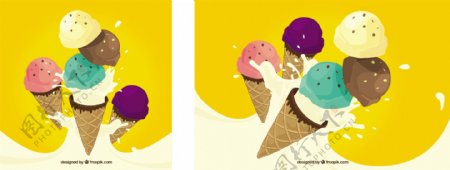 清爽美味的冰淇淋插图黄色背景
