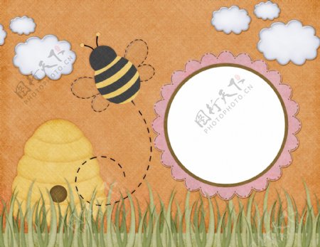 黄色小蜜蜂田野相框边框素材图片