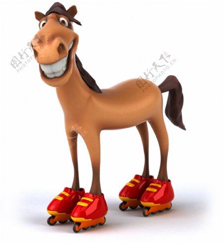 穿溜冰鞋微笑的3D马匹图片