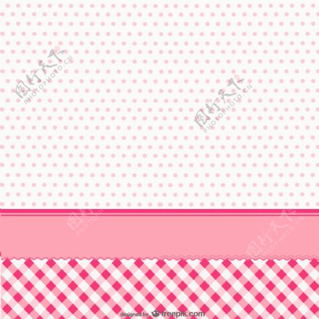 粉色水玉点与格子背景矢量素材图片